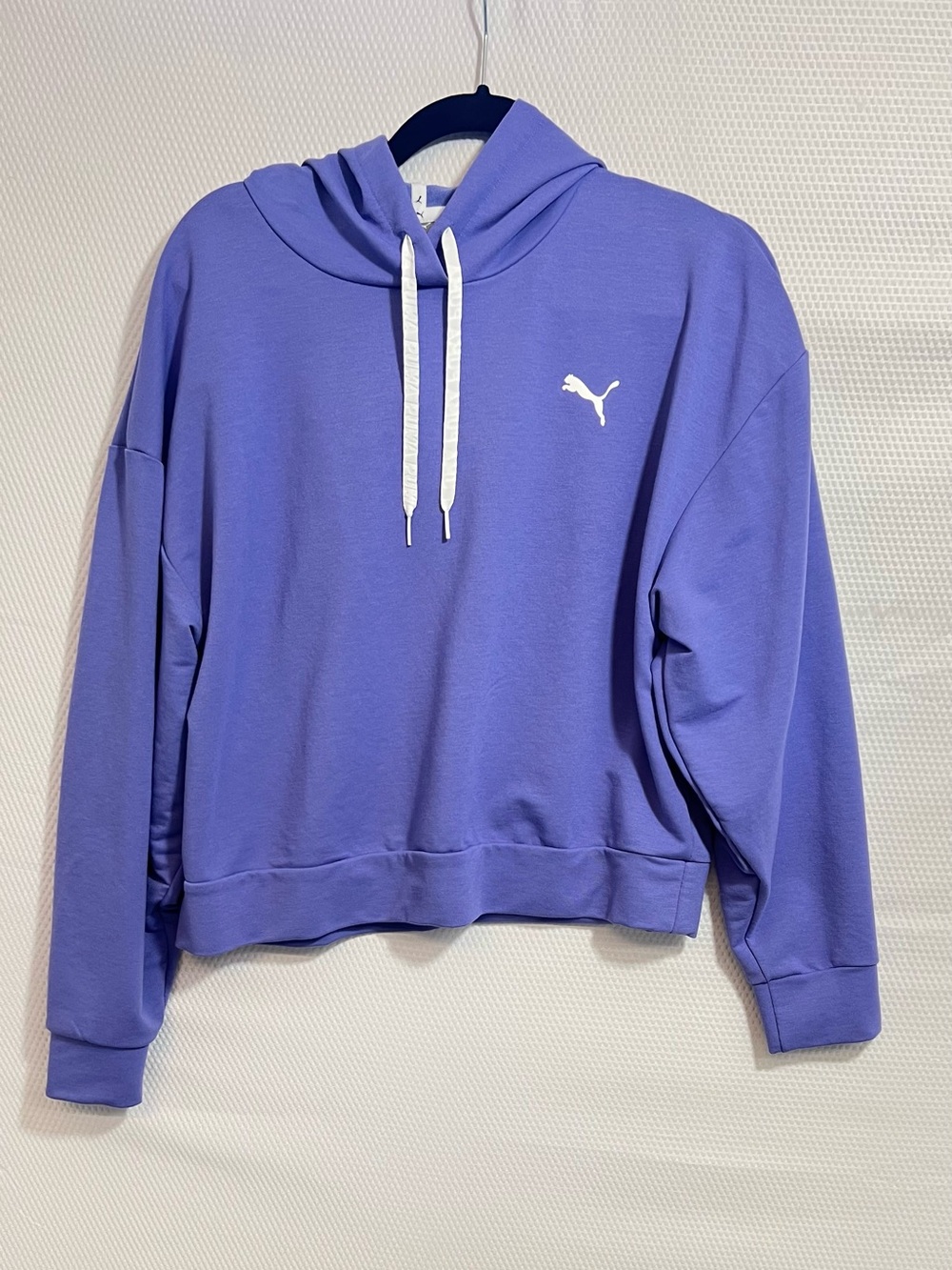 Puma Lavender Cropped Pullover Hoodie with White Drawstrings
